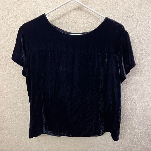 J. Crew Short Sleeve Deep Blue Velvet Top Size Small - Picture 1 of 5